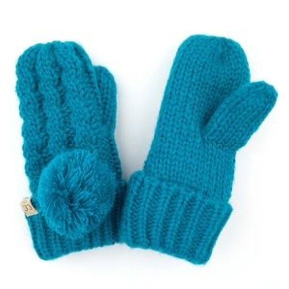 C.C Kids Ribbred Knit Mitten Gloves W. Pom - Picture 1 of 1
